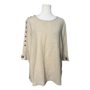 Ali Miles Blouse Women S Beige White Stripe Linen Neutral Classic Luxury Coastal